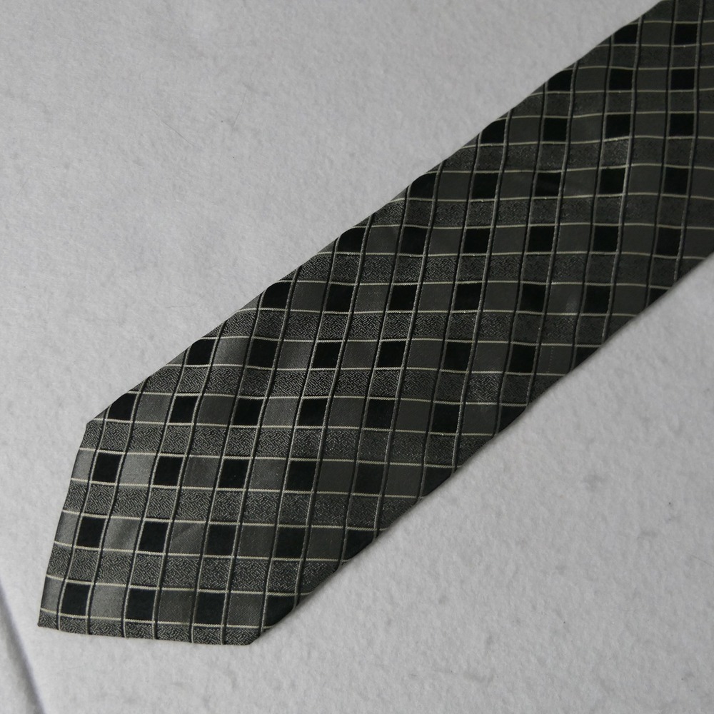 Valerio Garati Mens Necktie OS Black Gray Geometric Silk HandMade Vintage Office - Picture 2 of 6